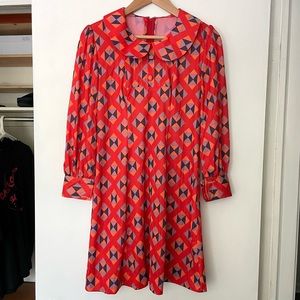 Vintage 1970s Mod Geometric Peter Pan Collar Mini Dress